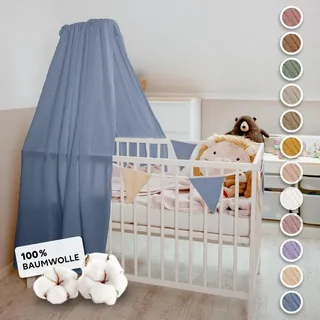 Babybett Himmel Blau, ohne Himmelstange - Betthimmel aus Musselin - Blau