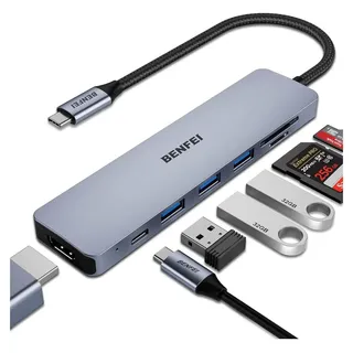 Benfei USB C Hub 7in1 mit HDMI 4K 60Hz und 100W PD - Silber