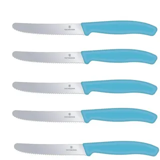 Victorinox Tafelmesser Tomatenmesser Brötchenmesser Tafelmesser Set 5-teilig Farbe: Karibikblau, Swiss Classic Design blau