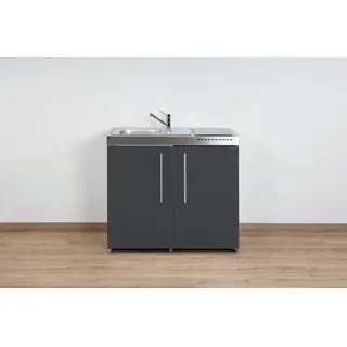 Stengel Küchenzeile Miniküche Premiumline MP 100, (Kleine Single Küchen 100 cm Grau), Küchenblock mit Spüle und Geräten: Kühlschrank und Induktionskochfeld grau