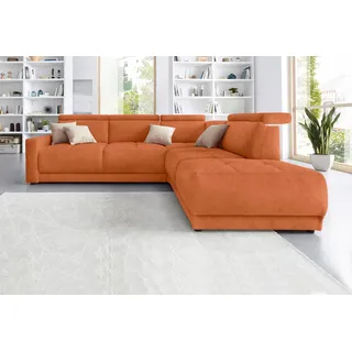 DOMO collection Ecksofa DOMO COLLECTION "Ava, moderne Sitzheftung mit toller Doppelnaht, komfortabel, L-Form", orange (terrakotta), B:266cm H:84cm T:99cm, Kunstleder SOFTLUX;Struktur fein (100% Polyester);Zierkissen: Microfaser PRIMABELLE (100% Polyester);Struktur (100% 