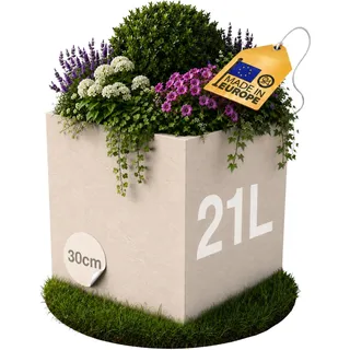 Ondis24 Pflanzkübel Vulkan, 21L Pflanzvolumen, quadratisch, Blumenkasten mit Wasserspeicher, Balkon Outdoor, Blumenkübel (Leinen)