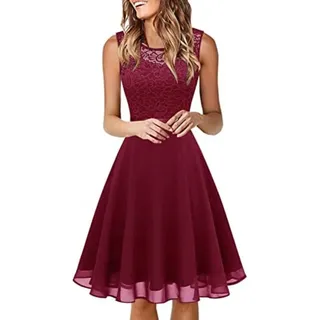 Spitzenkleid Damen Abendkleid Knielang Elegant Party Cocktailkleid Ärmellos Partykleid Sommerkleid High Waist A-Linie Spitze Kleid Chiffon Hochzeitskleid Brautjungfernkleider Festliches Ballkleid