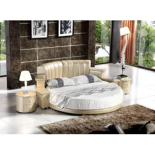 Designer Beiges Rundbett Schlafzimmer Bettgestell Modernes Lederbett