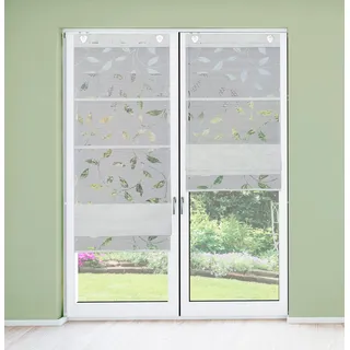 HOME WOHNIDEEN 91515 Magnetrollo RANA Ausbrenner Bambus, Ranken-Motiv, Fensterhaken, Farbe:grau, Größe:130 x 80 cm, Anzahl:1