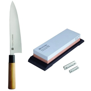 CHROMA Messer-Set, Haiku Messerset: Kochmesser + XL-Kombi-Schleifstein + Schleifhilfen