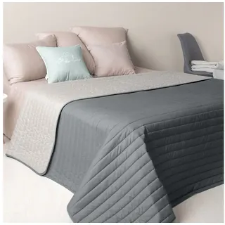 SEI Design Bettüberwurf Tagesdecke Überwurf für Bett Sofa - Liniensteppung – Wendedecke, Wendedecke Bettüberwurf grau 240 cm x 260 cm