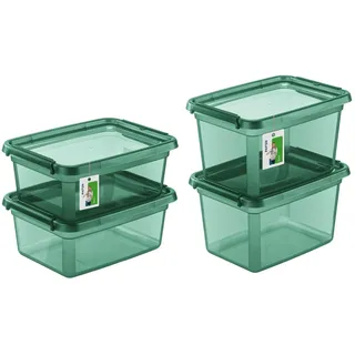 PAFEN Aufbewahrungsbox mit Deckel SET 2 Größen 2x 12,5L + 2x 15L - Boxen Aufbewahrung Stapelboxen mit Verschlussclips Kunststoffbehälter Kleiderboxen Transparent Organizer | Grün