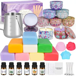 Kerzen Selber Machen Set, DIY Kerzenherstellung Kit für Erwachsene Anfänger, DIY Duftkerzen Geschenkset, Kerzen Gießen Set mit Sojawachs, 6 Ätherische Öle, Kerzenset Geschenke für Frauen Weihnachten