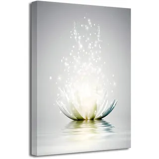 LZIMU Zen Bild auf Leinwand weiße Lotusblume Blüte im Wasser Kunstdrucke Wanddekoration Gerahmt graues Bilder für Yoga Spa Meditation spirituelle Raumdekoration(3, 40x60cm)