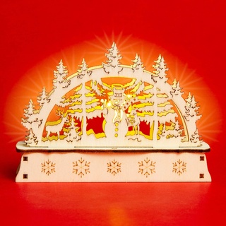 SIKORA LB-Mini Mini Schwibbogen aus Holz mit LED Beleuchtung - viele Motive, Farbe:Motiv Waldszene mit Schneemann