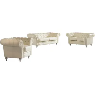 Salottini Chesterfield 3-2-1 Garnitur Leder  Beige