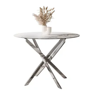 lookway Runder Tisch 90 cm mit Keramikplatte / Silber