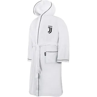 FC Juventus Herren-Bademantel mit Kapuze, mit offiziellem Logo von 2017/18, weiß / schwarz, 100% Frottee aus reiner Baumwolle XL - 52 / 54