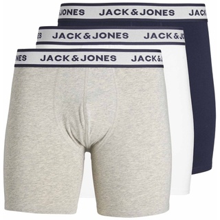 JACK&JONES Herren Boxershorts, 3er Pack - JACSOLID, Baumwoll-Stretch, einfarbig Grau/Weiß/Navy 2XL