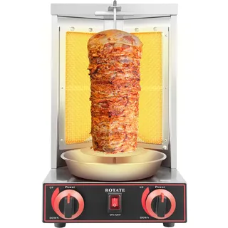 SICHENSH Gas Kebab Machine, 2 Brenner Kebap Grill, Vertical Gyrosgrill Grillofen mit Anti-Rutsch-Füße, Elektro Dönergrill Tischgrill, Elektrische Tischgrills, Maximalen Temperatur Von 572 ° F