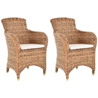 Set/2 Esszimmersessel Rattan mit Armlehne Rattanstuhl Korbstuhl (Bananenblatt)