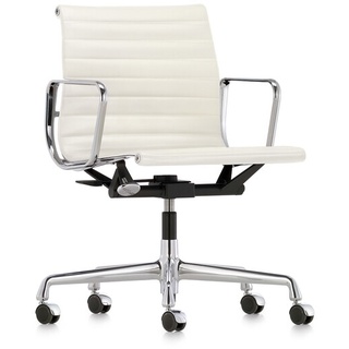 Vitra Bürodrehsessel Alu-Chair Leder Premium F weiß, Designer Charles & Ray Eames, 83-95x58x56-65 cm