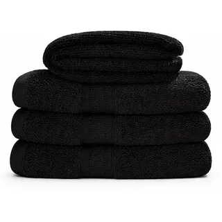 Myooka Badetuch-Set 4 Stück 600 G/m2 100% Frottee-Baumwolle Hochwertige Handtücher Sehr Saugfähig Für Badezimmer Dusche Täglichen Gebrauch – Maschinenwaschbar (70 X 140 cm, Schwarz)