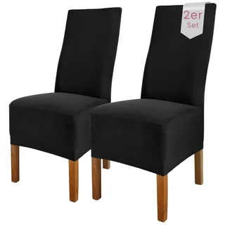 Scheffler Home Stuhlhussen Emma Schwarz 2er Set aus Jersey Baumwolle – Elastische Stuhlbezüge für Hochlehner und Polsterstühle, waschbar und formstabil, Oeko-TEX Zertifiziert