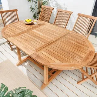 Ausziehbarer Gartentisch EMPIRE TEAK 120-180cm natur Massivholz oval wetterfest