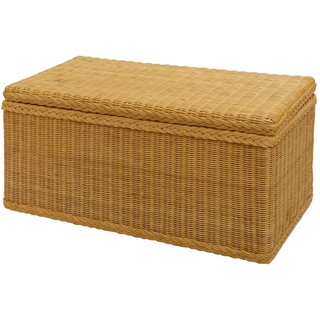 Krines Home Truhe Wäschetruhe mit Deckel Natur Rattan Truhe Aufbewahrung Rattantruhe Truhenbank 80x40x40cm (Wäschebox), mit herausnehmbarem Stoffinlett beige