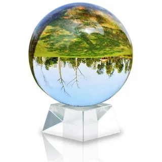 Intirilife Glaskugel mit Ständer in KRISTALL KLAR 100. mm - Kristallkugel mit Glasständer perfekt geeignet für Fotografie
