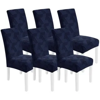 LuxusKollektion Stuhlbezug Stuhlhussen Stretch Elastisch Hochlehner 6er Set Dunkelblau 6er Set