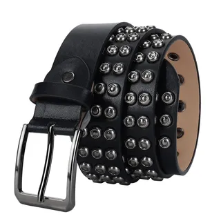 YOPADO Punk Schwarze Nietengürtel Leder Goth Style Gürtel Mit Hohl Dornschließe 3 Reihen Hellen Nieten Ledergürtel Für Damen/Herren Zubehör Für Jeanshosen(105cm/waist:34"~36", Studded~C)