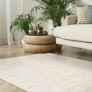 Teppana Waschbarer Teppich Modern - Uni - Sand - Fleckenabweisend - Familien- & Haustierfreundlich - Maschinenwaschbar - rutschfest - 50 x 80 cm