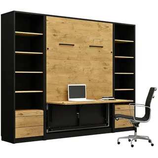 QMM TraumMöbel QMM Schrankbett Braun, Schwarz, Holzwerkstoff, 140x200 cm, Schlafzimmer, Betten, Klappbetten