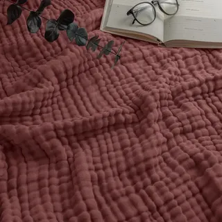 Giltpeak Montivo Musselin Decke, Sommer Baumwolle Musselin-Decke, Superweiche Leichte Muslin Blanket Kinder Erwachsene In DREI GrößEn as Cuddly Blanket, Bed, Couch Throw (Rotwein, 150 * 200cm)