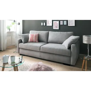 Schlafsofa Dauerschläfer Couch Amadeo de Luxe Stoff grau Boxspring Bettkasten