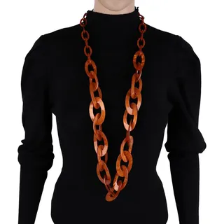 MIRROSI Lange Kette Damen Statement Halskette HARZ ca.95cm lang (perfekt für Pullover, Bluse, Shirt), Bunte Halskette braun