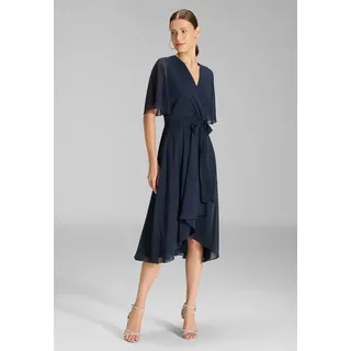 SWING Cocktailkleid - Chiffon Kleid in Wickel Optik mit Vokuhila Saum Taillierter Schnitt mit ausgestelltem Rockteil blau 34