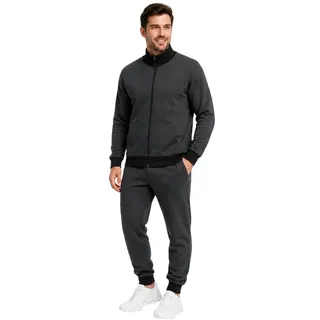 L.gonline Jogginganzug Herren Trainingsanzug Freizeitanzug ohne Kapuze 500A (Kapuzenjacke mit Reißverschluss, Hose, 2-tlg., Zipperjacke und Hose), Fitness Freizeit Casual grau S
