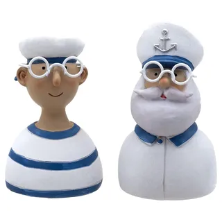 ZauberDeko Maritime Deko Seemann Kapitän und Matrose Figur Weiß Blau 2-er Set