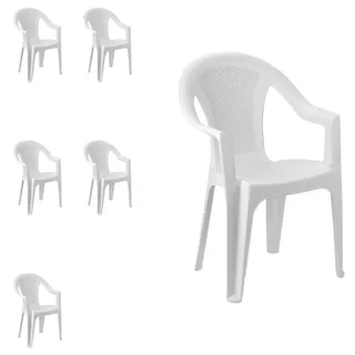 FineHome 6er Set Gartenstuhl Stapelstuhl Bistrostuhl Gartensessel stapelbar Balkonmöbel Gartenmöbel Weiß Kunststoff Rattan-Optik