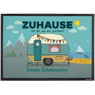 Herz & Heim® Personalisierte Fußmatte für Camper mit Campingwagen Motiv 60 cm x 40 cm (B/H)