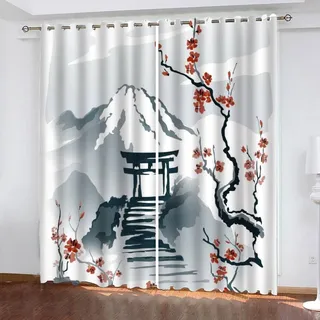 Vorhang Blickdicht Japan 3D Verdunklungsvorhänge mit Ösen Gardinen Orientalischer Stil Microfaser Schlafzimmer Vorhang Wetterfest für Wohnzimmer Kinderzimmer 2er Set 2 x B 91 x H 214 cm
