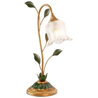 Jadssox Goldene Blumen-Tischlampe, Vintage-Schreibtisch-Leselampe, Glas, Nachttischlampen, Vintage-Desktop-Nachttischlampe mit ländlichem Blumenmuster für Wohnzimmer, Schlafzimmer, Kommode, Restaurant