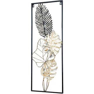 levandeo Metallbild H74cm Wandbild Gold Weiß Schwarz Wanddeko Metall Industrial Deko Wandkunst Design Floral Blätter