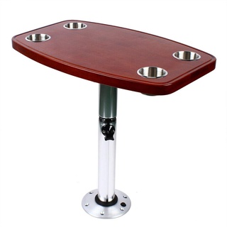 SHZICMY Teleskopisch Tisch, Marine-Tisch Wohnmobil-Tisch Höhenverstellbar, Bootstisch Lackierte Eiche Tischplatte Tischgestell mit 4 Getränkehaltern 600x380mm