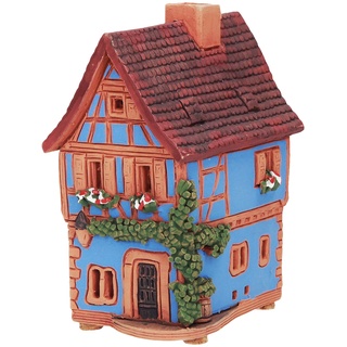 Midene Keramik Lichthaus, Teellichthalter und Räucherkegelhalter, Künstlerisches Miniatur Nachbildung des Hauses in Riquewihr, Elsass Frankreich, R231B