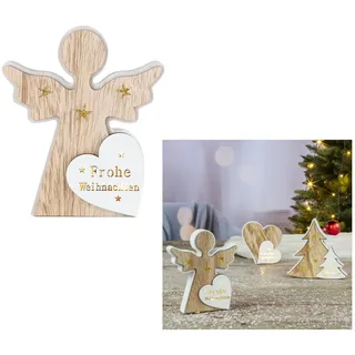 HI LED Dekoobjekt Weihnachts Deko Figur Aufsteller aus Holz mit Licht 14cm Motiv: Engel braun