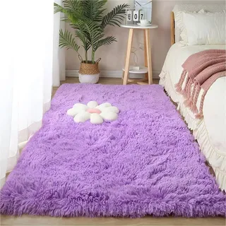 YUANWAN Shaggy Teppich Moderner Teppich 80 x 200 cm Weich, Einfarbig, Pflegeleicht Hochflor Teppich Läufer Flur Anti-Rutsch Teppich Matte für Wohnzimmer, Schlafzimmer, Lila