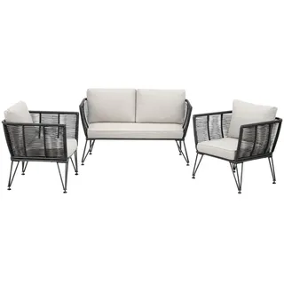Tectake Garten-Loungeset, Sundo Polyrattan im Rope-Design - Grau