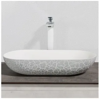 Bernstein Aufsatzwaschbecken O-540 OCEAN 54cm Vintage Grau, Aufsatzwaschbecken Vintage Krakelier-Optik inkl Pop-up grau
