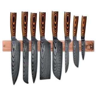 Küchenkompane Messer-Set Messerset asiatisch mit magnetischer Holzleiste - Akarui Küchenmesser (2-tlg) braun|silberfarben