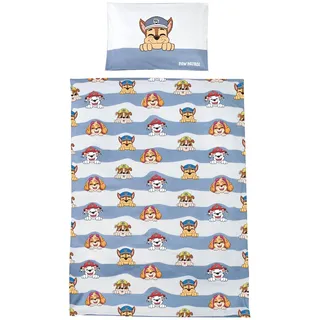 roba Kinderbettwäsche 100 x 135 cm Paw Patrol - Bettwäsche für Kinder aus Baumwolle inkl. Kissenbezug 60 x 40 cm - Hunde Motiv der Zeichentrick Serie - Weiß/Blau